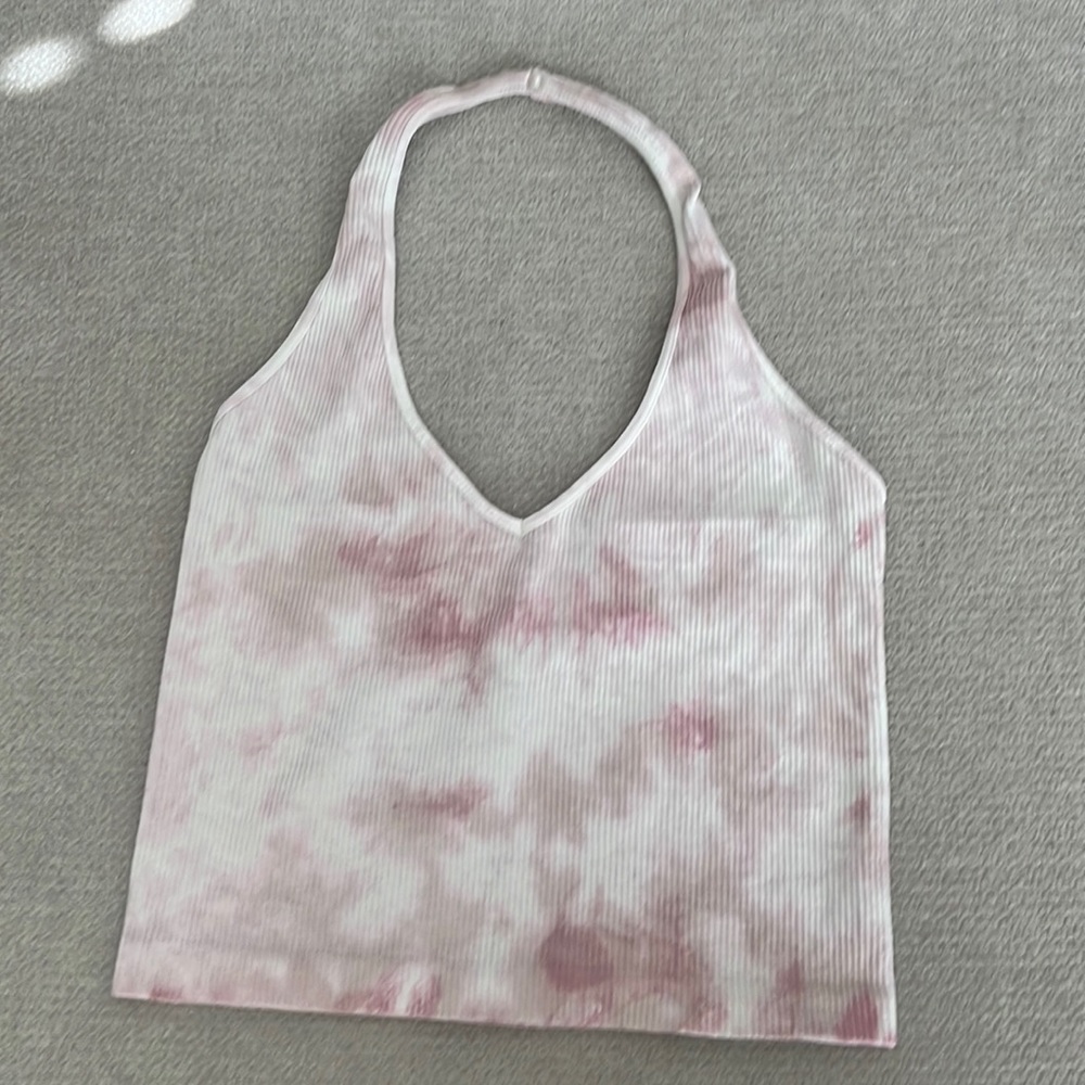 Full tilt halter top cropped ribbed stretchy  pink cream brami seamless